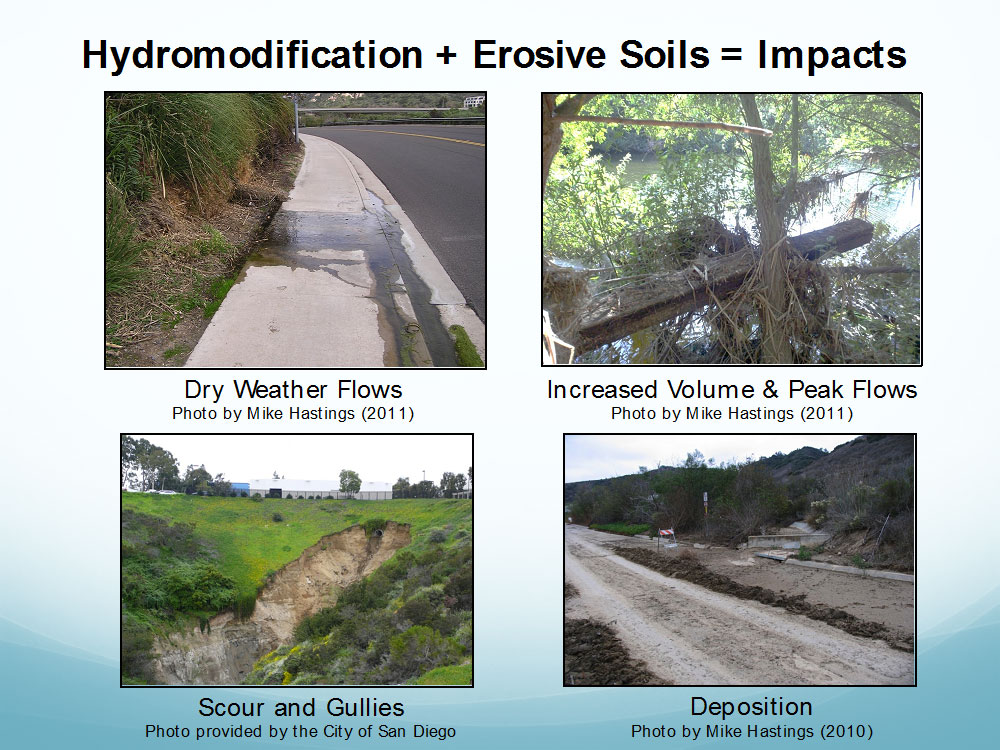 Examples of key drivers for the impairment of Los Peñasquitos Lagoon.  Photos by Mike Hastings and City of San Diego.