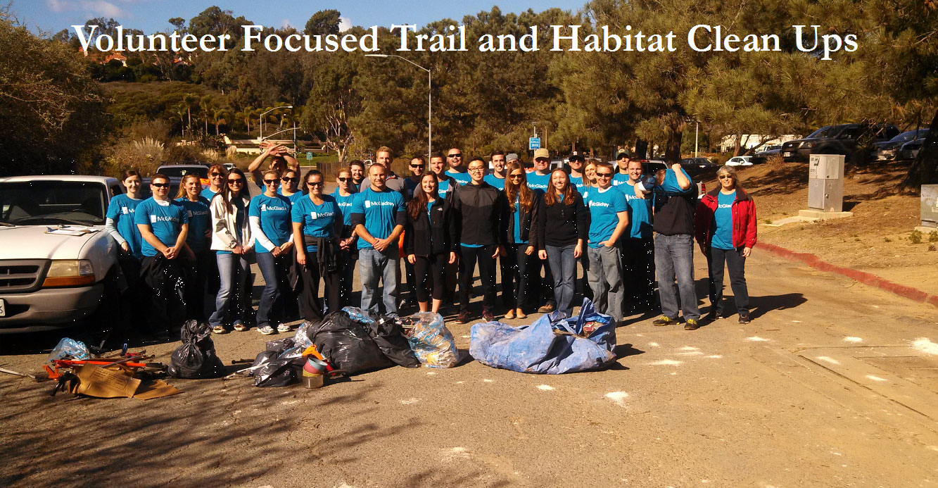 Volunteer trash and debris removal along Sorrento Valley Road Multi-Use Trail.  Photo by Mike Hastings.