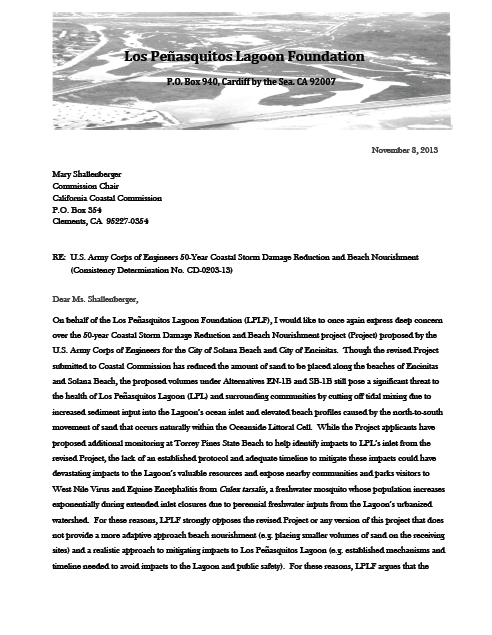 Coastal Commission Letter Army Corp Beach Nourish_11.8.13
