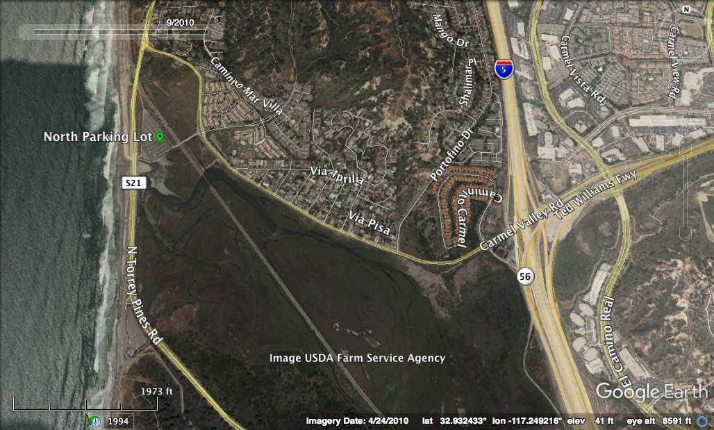 Click on this image for driving directions to the North Parking Lot. Image by Google Earth.